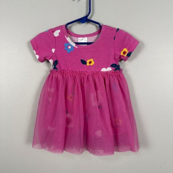 Hanna Andersson Girls 70 6-12 Months Pink Dress Short Sleeve Tulle Floral - Picture 1 of 5